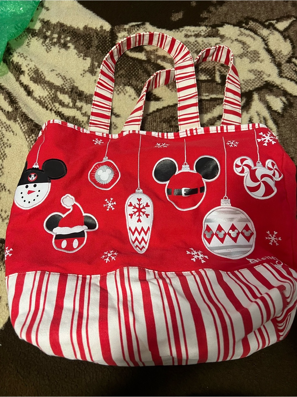 EUC Holiday Mickey Ornament Tote Bag